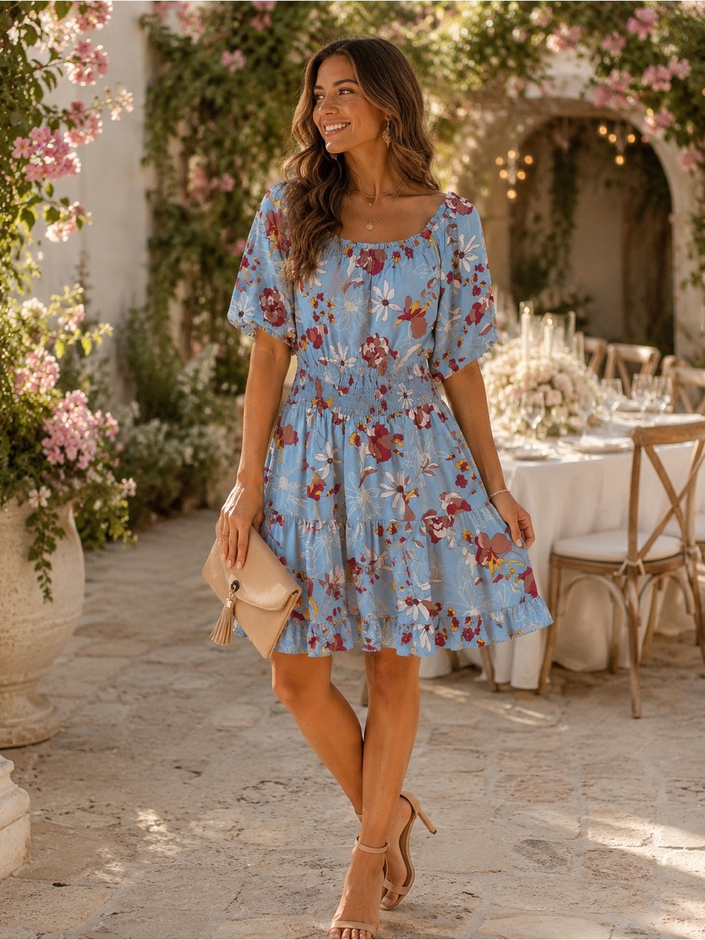 Easel Floral Off-Shoulder Tiered Dress
